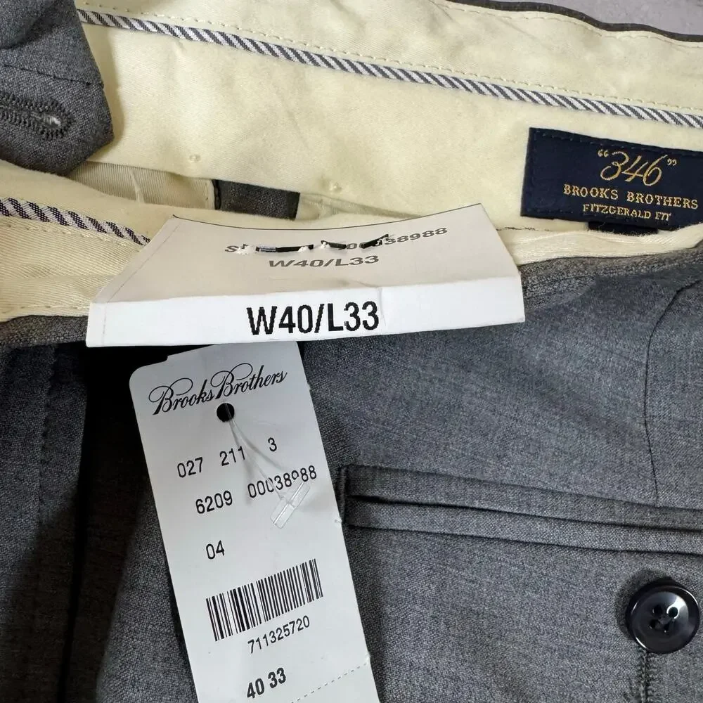 Brooks Brothers Pants Mens 40x33 Act (40x32 )Gray Explorer Fitzgerald Flat Front